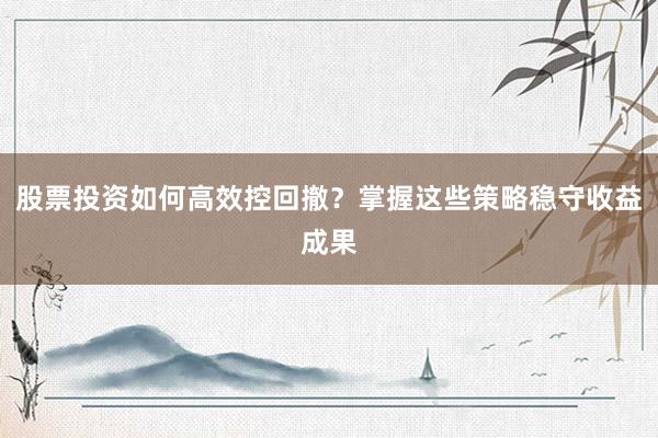 股票投资如何高效控回撤？掌握这些策略稳守收益成果